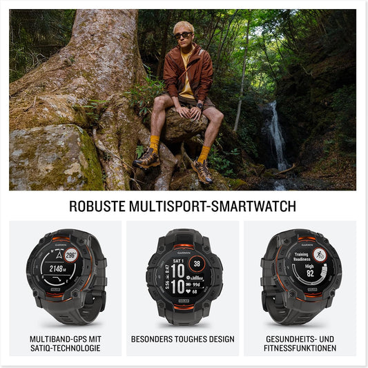 Garmin Instinct 3 50mm SOLAR – GPS-Multisport-Smartwatch, 1,1" Display, bis zu 40 Tage Akkulaufzeit, 80+ Sport-Apps, Navigationsfunktion, smarte Features, LED-Taschenlampe, wasserdicht
