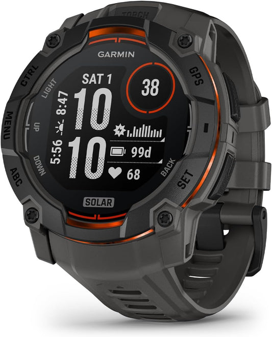 Garmin Instinct 3 50mm SOLAR – GPS-Multisport-Smartwatch, 1,1" Display, bis zu 40 Tage Akkulaufzeit, 80+ Sport-Apps, Navigationsfunktion, smarte Features, LED-Taschenlampe, wasserdicht
