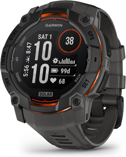 Garmin Instinct 3 50mm SOLAR – GPS-Multisport-Smartwatch, 1,1" Display, bis zu 40 Tage Akkulaufzeit, 80+ Sport-Apps, Navigationsfunktion, smarte Features, LED-Taschenlampe, wasserdicht