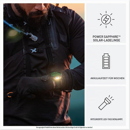 Garmin fēnix® 8-47mm Solar AMOLED Saphir Premium Multisport GPS Smartwatch Lange Akkulaufzeit Tauchbewertet Eingebaute LED-Taschenlampe Carbon Gray DLC Titanium mit Pebble Gray Band