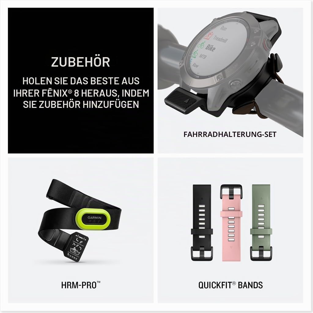 Garmin fēnix® 8-43 mm, AMOLED, Saphir, Premium-Multisport-GPS-Smartwatch, langlebige Akkulaufzeit, Tauchklasse, integrierte LED-Taschenlampe, weiches Gold mit dunklem Sandsteinband