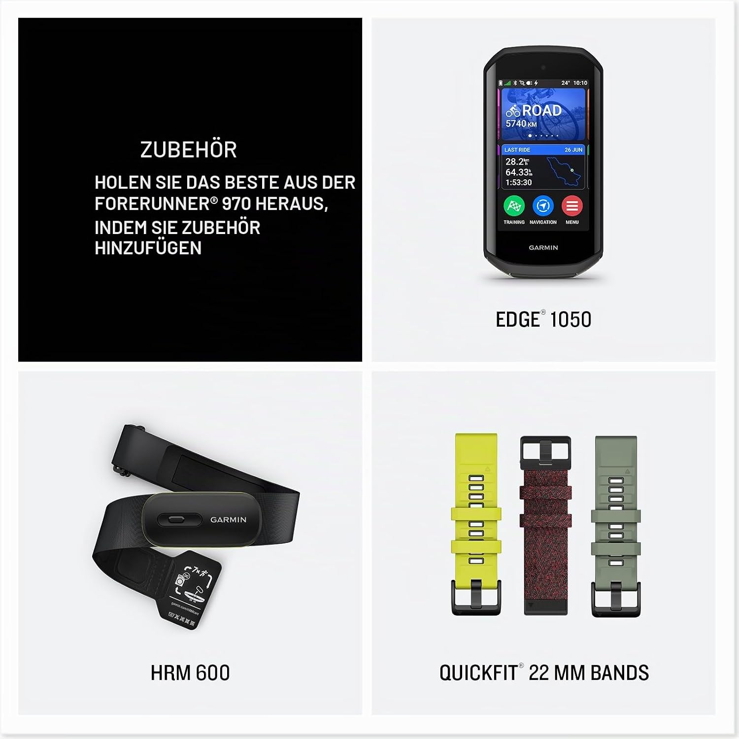 Garmin® Forerunner® 970, Premium GPS Running und Triathlon Smartwatch, AMOLED-Display, integrierte LED-Taschenlampe, Titan mit Whitestone-Gehäuse und Whitestone/Translucent Amp Yellow Band