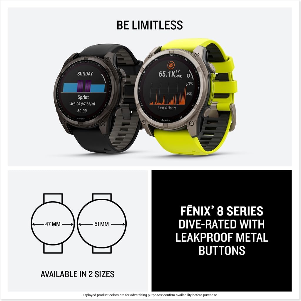 Garmin fēnix® 8-47mm Solar AMOLED Saphir Premium Multisport GPS Smartwatch Lange Akkulaufzeit Tauchbewertet Eingebaute LED-Taschenlampe Carbon Gray DLC Titanium mit Pebble Gray Band