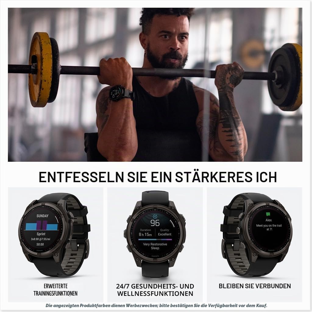 Garmin fēnix® 8-47mm Solar AMOLED Saphir Premium Multisport GPS Smartwatch Lange Akkulaufzeit Tauchbewertet Eingebaute LED-Taschenlampe Carbon Gray DLC Titanium mit Pebble Gray Band