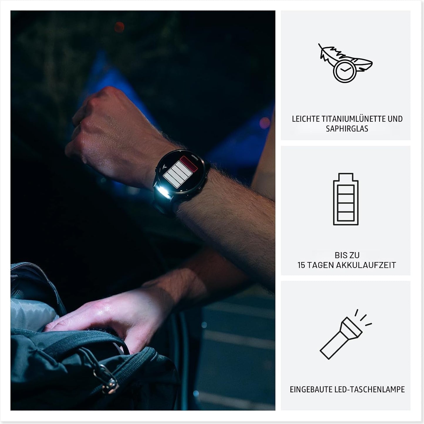 Garmin® Forerunner® 970, Premium GPS Running und Triathlon Smartwatch, AMOLED-Display, integrierte LED-Taschenlampe, Titan mit Whitestone-Gehäuse und Whitestone/Translucent Amp Yellow Band
