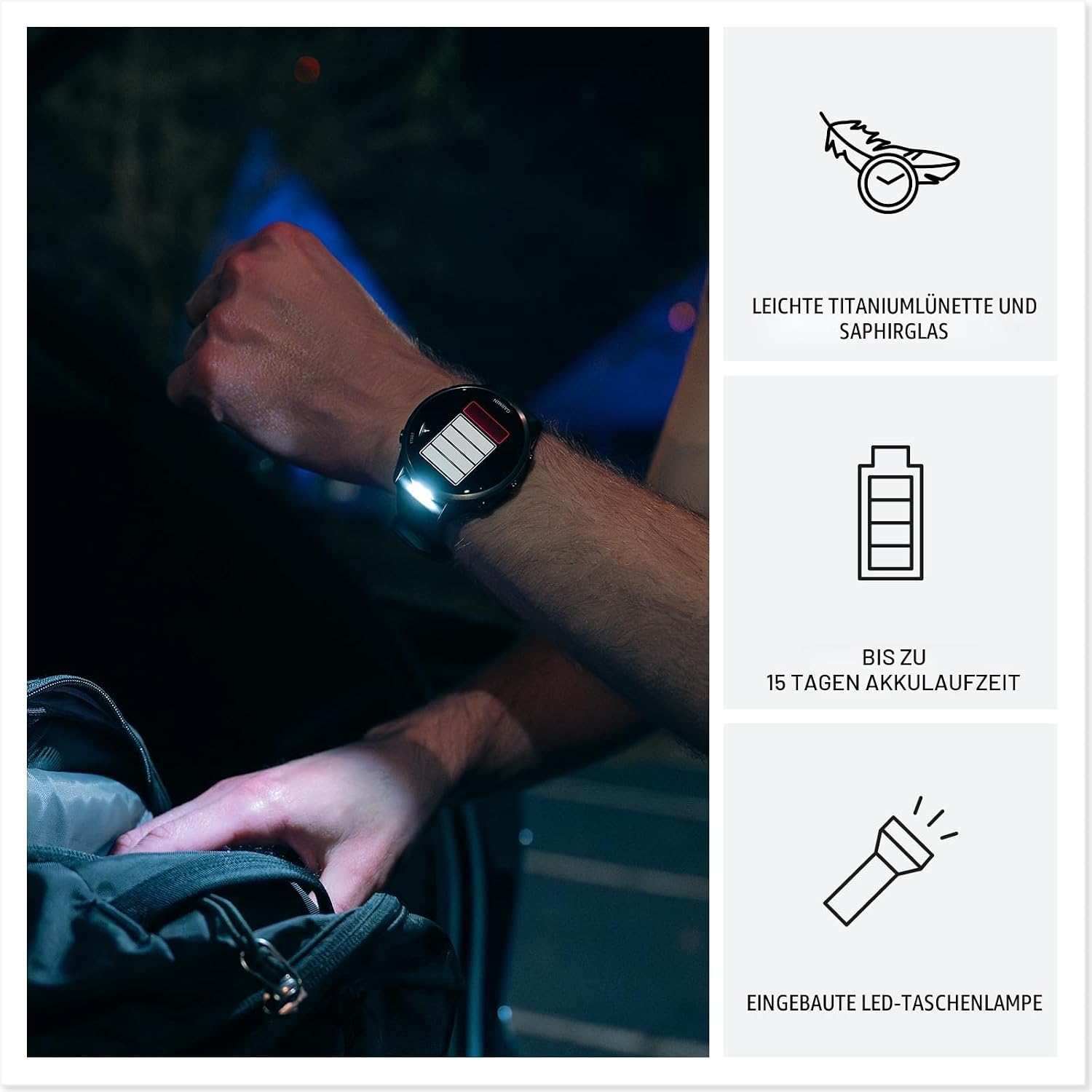Garmin® Forerunner® 970, Premium GPS Running und Triathlon Smartwatch, AMOLED-Display, integrierte LED-Taschenlampe, Titan mit Whitestone-Gehäuse und Whitestone/Translucent Amp Yellow Band