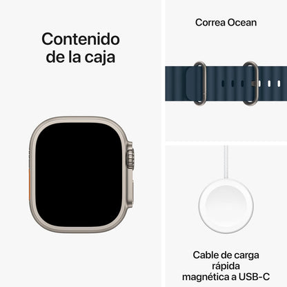 Apple Watch Ultra 2 [GPS + Cellular, 49MM] Titangehäuse mit Ocean Armband Blau - One Size (Generalüberholt)