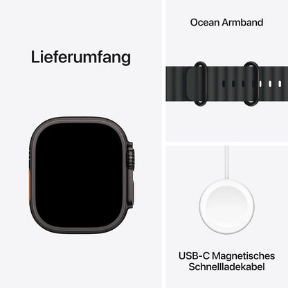 Apple Watch Ultra 2 [GPS + Celular, 49mm] Titangehäuse mit Black Ocean Band, One Size (Generalüberholt)