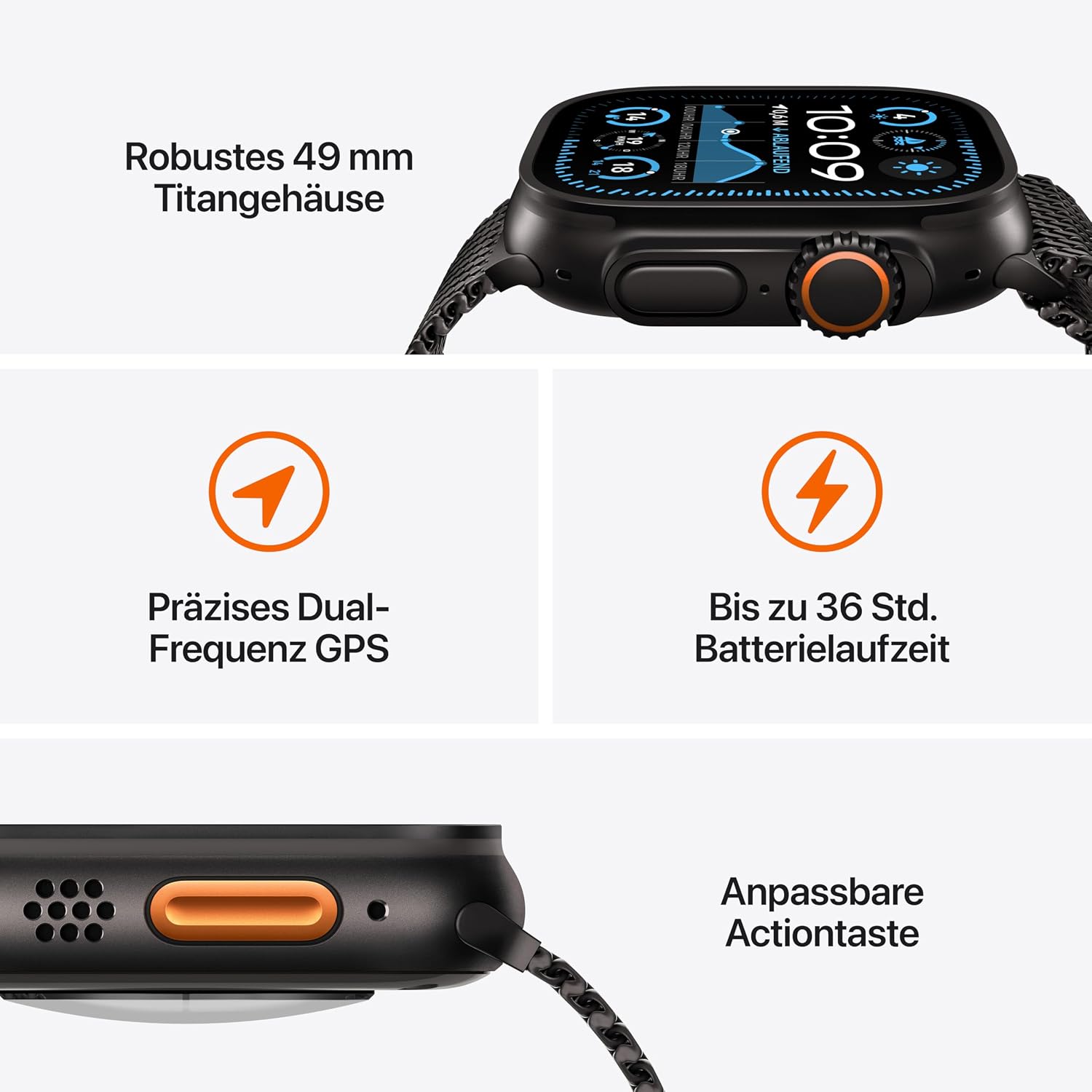 Apple Watch Ultra 2 [GPS + Celular, 49mm] Titangehäuse mit Black Ocean Band, One Size (Generalüberholt)