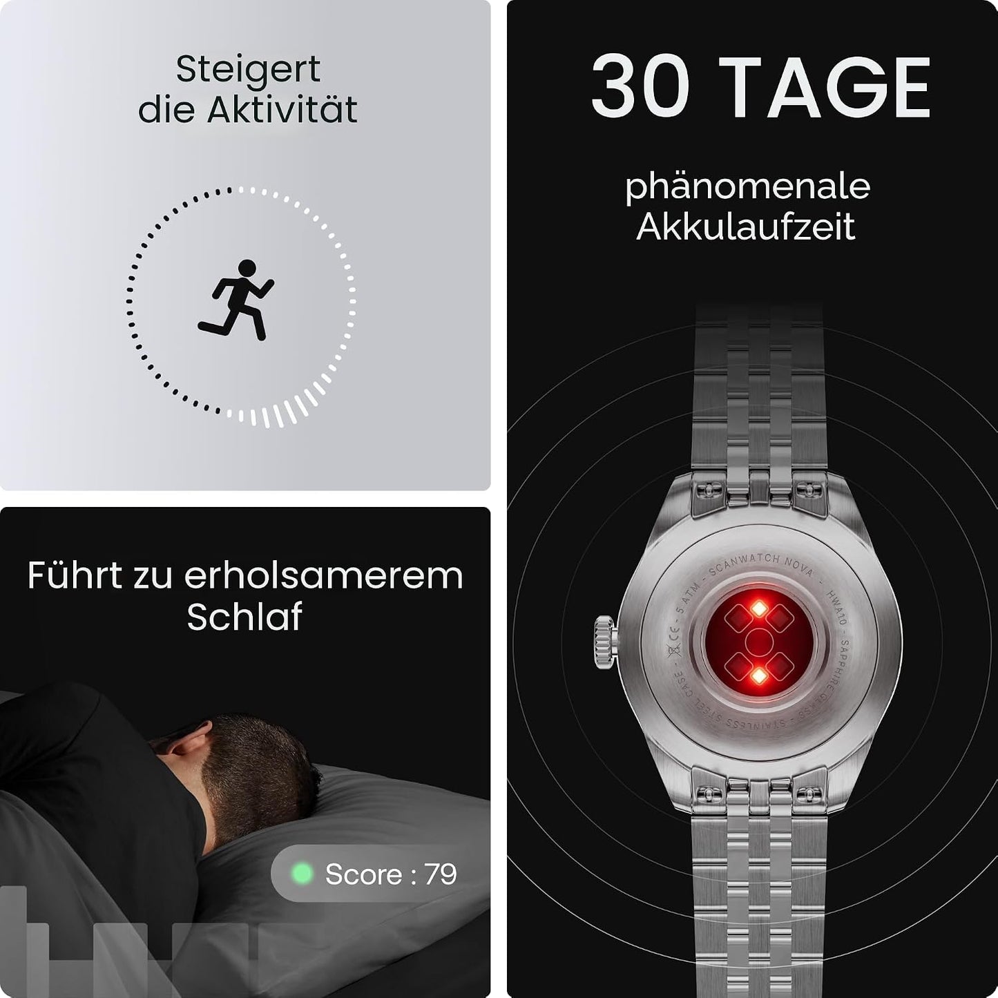 Withings ScanWatch Nova Brilliant, Hybrid Smartwatch, ECG, GPS, Silber