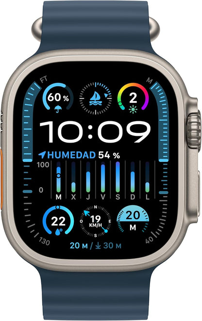Apple Watch Ultra 2 [GPS + Cellular, 49MM] Titangehäuse mit Ocean Armband Blau - One Size (Generalüberholt)