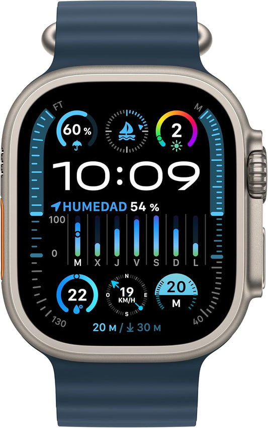 Apple Watch Ultra 2 [GPS + Cellular, 49MM] Titangehäuse mit Ocean Armband Blau - One Size (Generalüberholt)