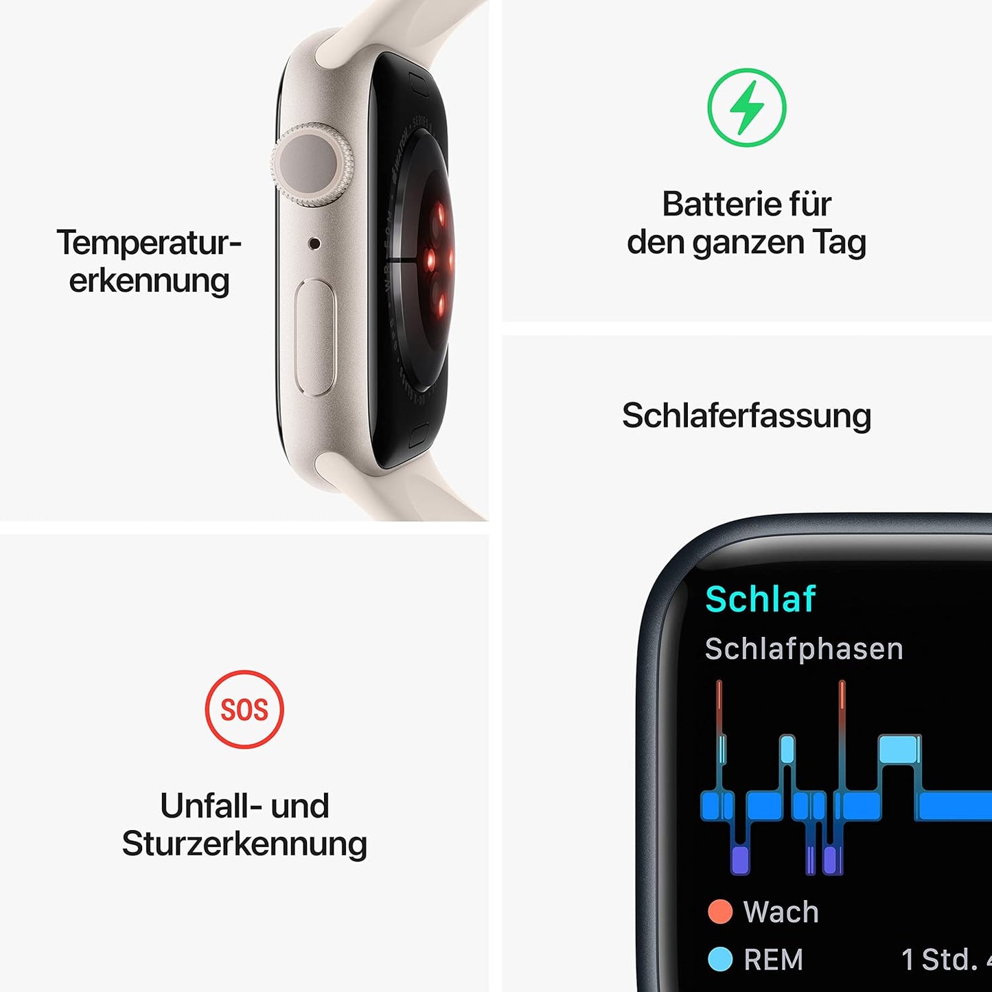Apple Watch Series 8 (GPS, 45mm) Aluminiumgehäuse Polarstern met Sportarmband Polarstern - One Size (Generalüberholt)