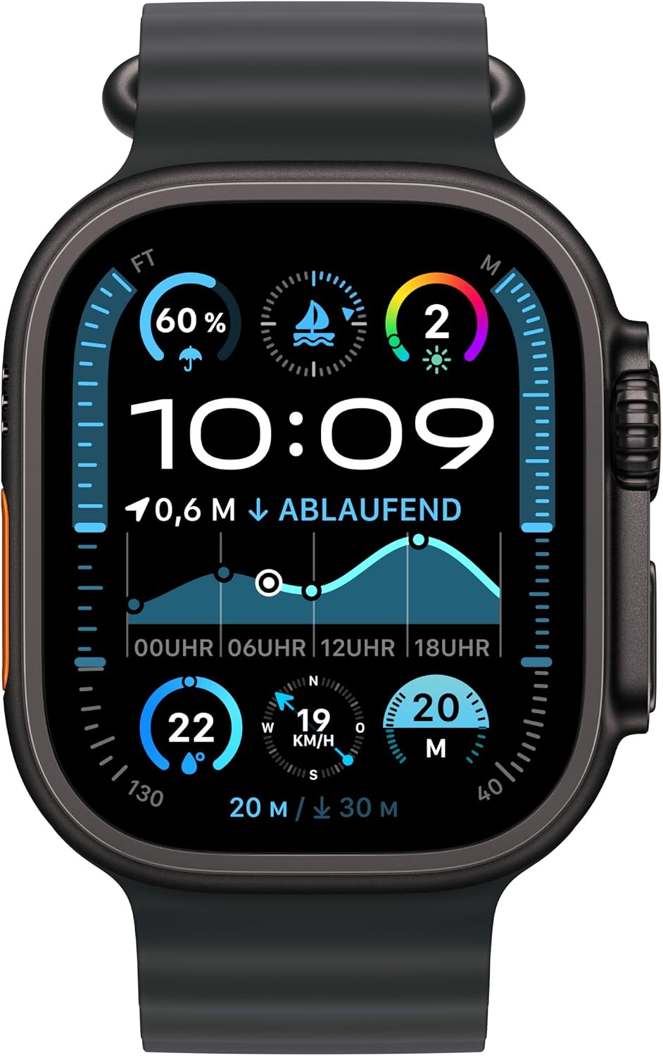 Apple Watch Ultra 2 [GPS + Celular, 49mm] Titangehäuse mit Black Ocean Band, One Size (Generalüberholt)