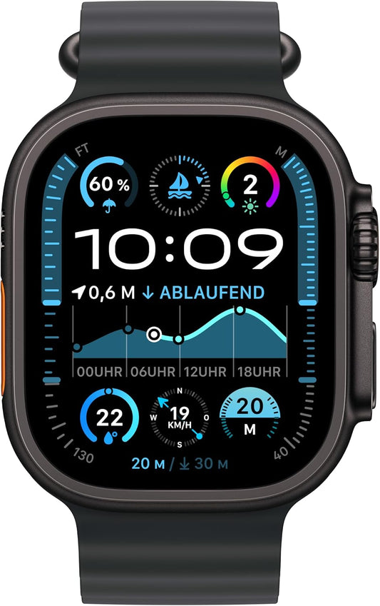 Apple Watch Ultra 2 [GPS + Celular, 49mm] Titangehäuse mit Black Ocean Band, One Size (Generalüberholt)