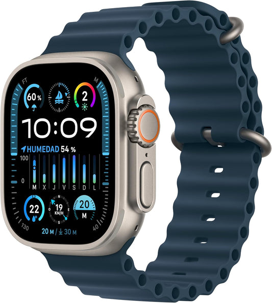 Apple Watch Ultra 2 [GPS + Cellular, 49MM] Titangehäuse mit Ocean Armband Blau - One Size (Generalüberholt)