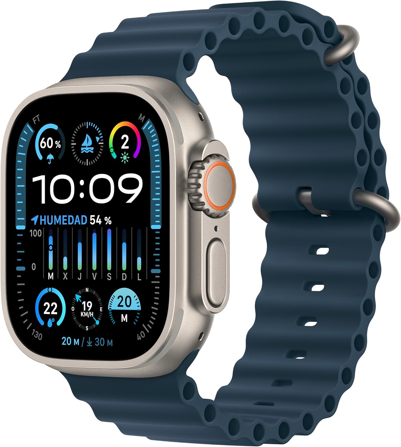 Apple Watch Ultra 2 [GPS + Cellular, 49MM] Titangehäuse mit Ocean Armband Blau - One Size (Generalüberholt)