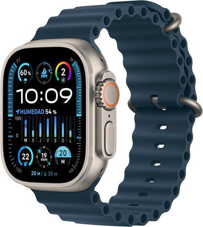 Apple Watch Ultra 2 [GPS + Cellular, 49MM] Titangehäuse mit Ocean Armband Blau - One Size (Generalüberholt)
