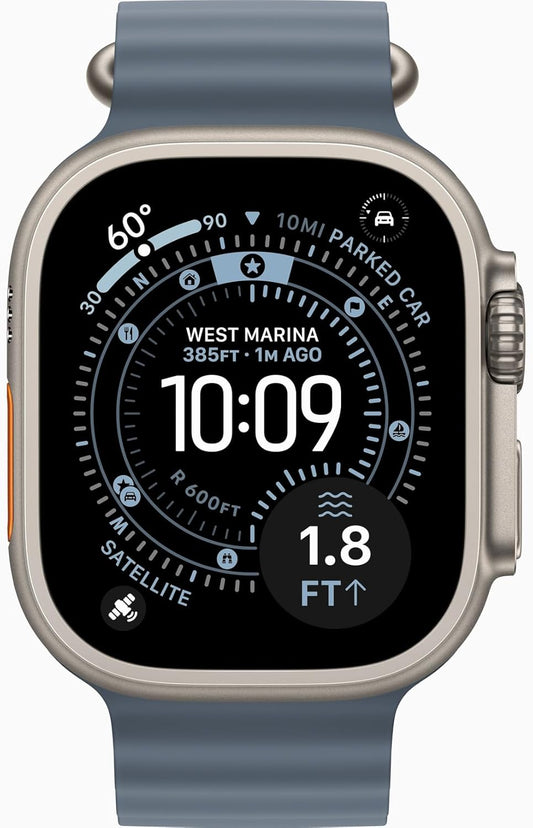 Apple Watch Ultra 3 [GPS + Cellular, 49mm] Titangehäuse Natur mit Ocean Armband Maritimblau (Generalüberholt)