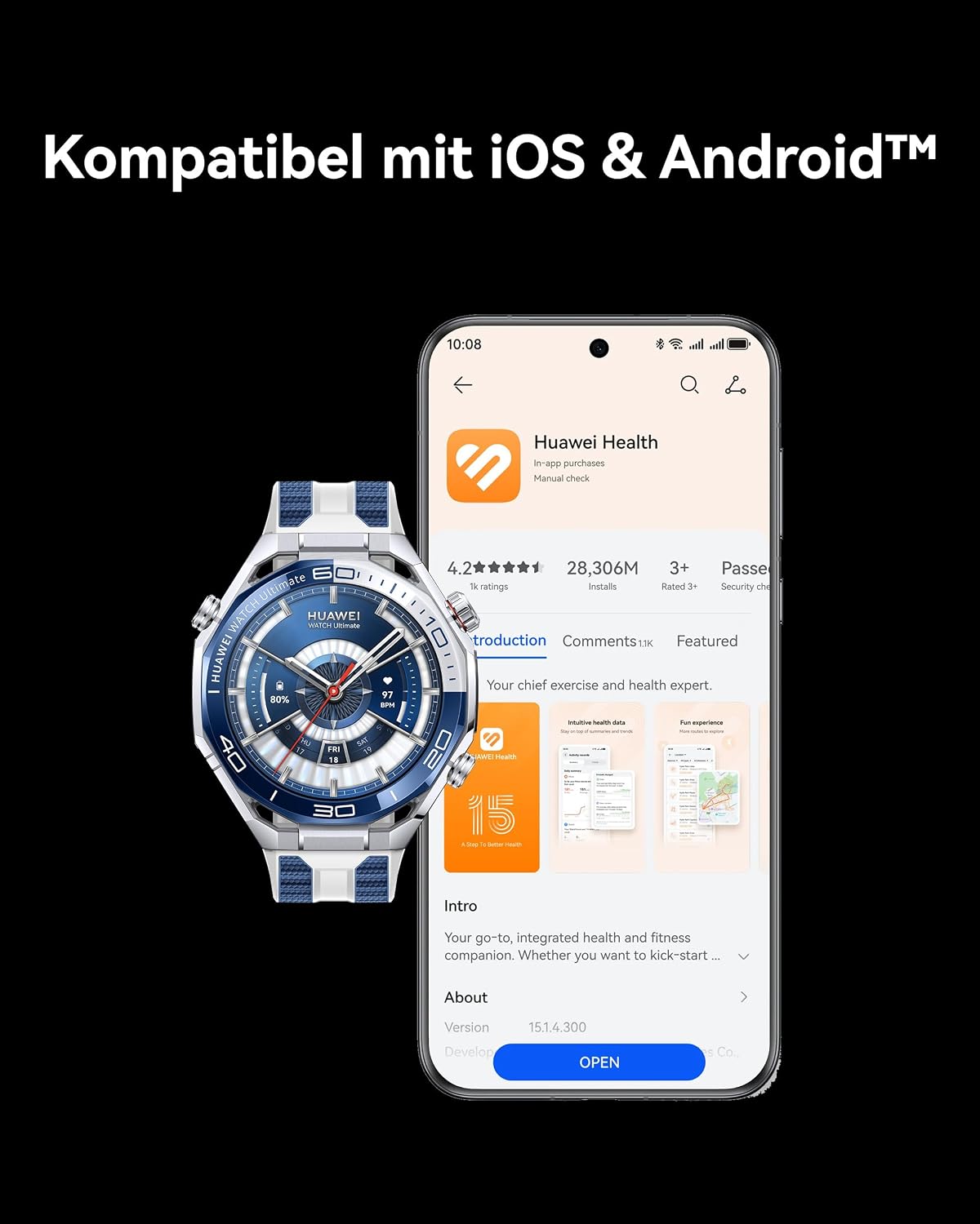 HUAWEI Watch Ultimate 2 Smartwatch, Sportuhr mit GPS, 20 ATM, Blau