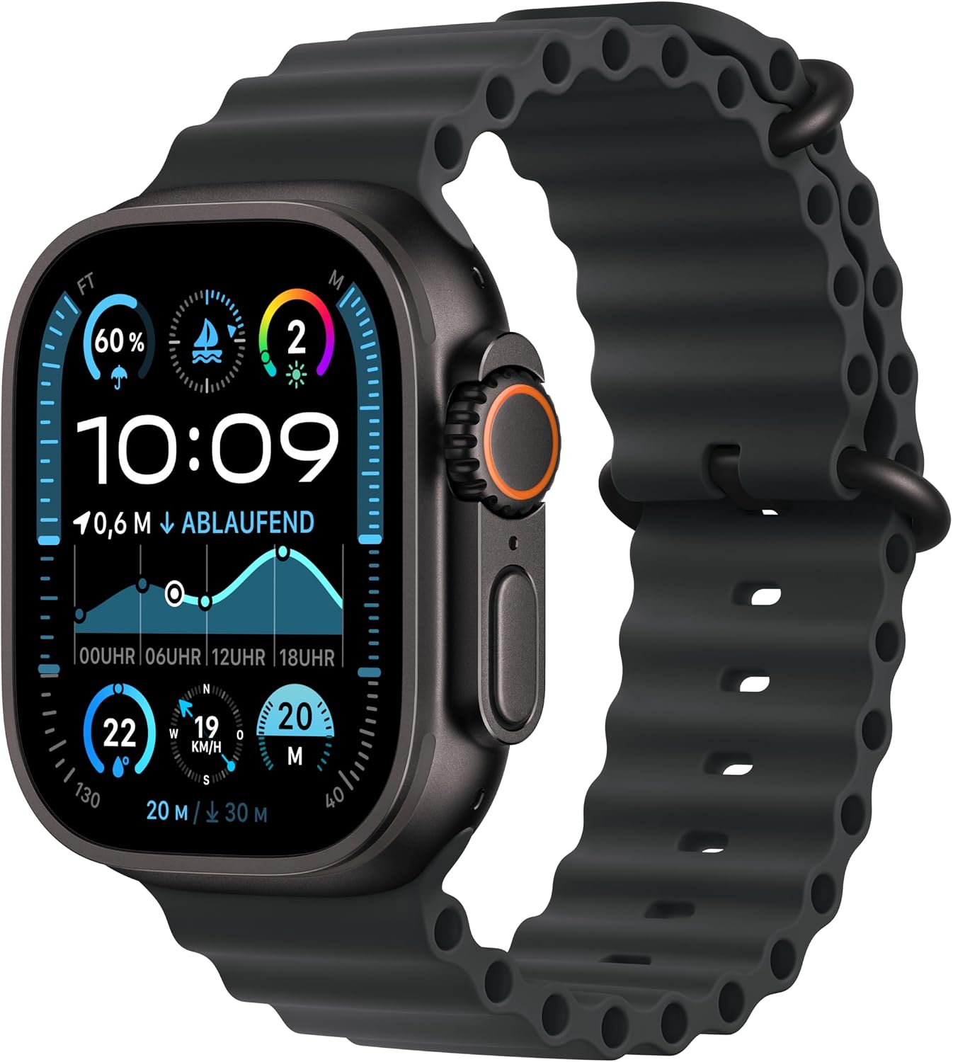 Apple Watch Ultra 2 [GPS + Celular, 49mm] Titangehäuse mit Black Ocean Band, One Size (Generalüberholt)