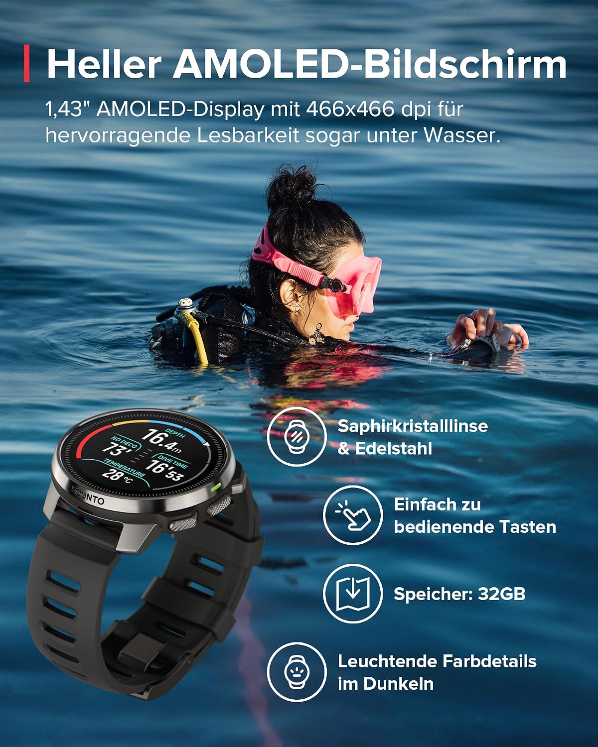 SUUNTO Ocean Tauchcomputer, GPS-Multisportuhr, wasserdicht bis 100 m