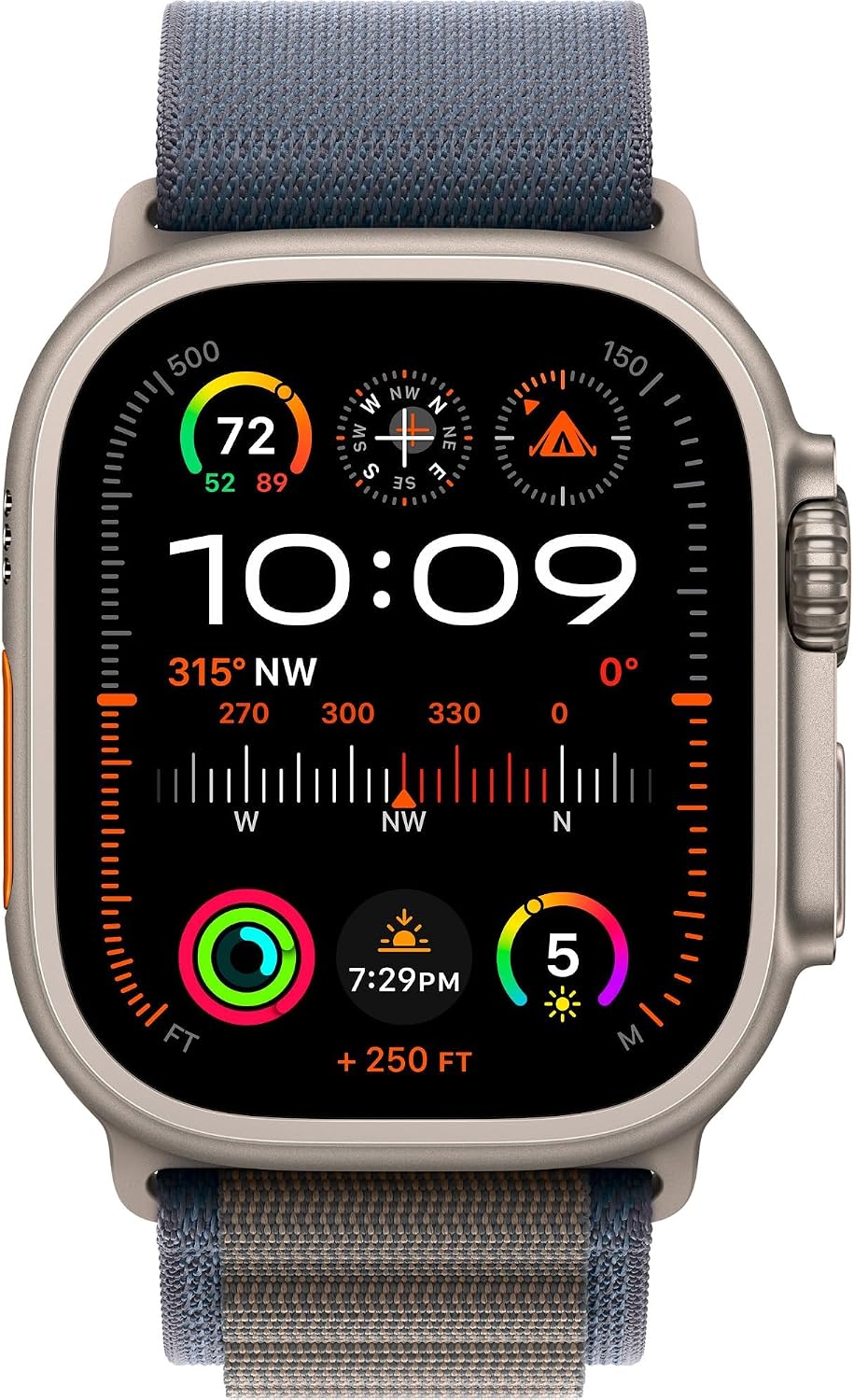 Apple Watch Ultra 2 [GPS + Cellular, 49mm] - Titangehäuse mit Alpine Loop Blau, M (Generalüberholt)