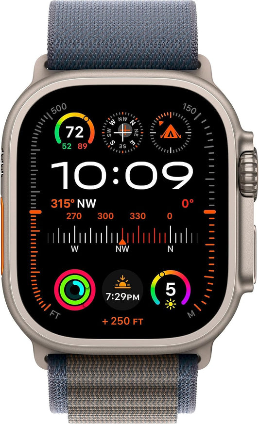 Apple Watch Ultra 2 [GPS + Cellular, 49mm] - Titangehäuse mit Alpine Loop Blau, M (Generalüberholt)