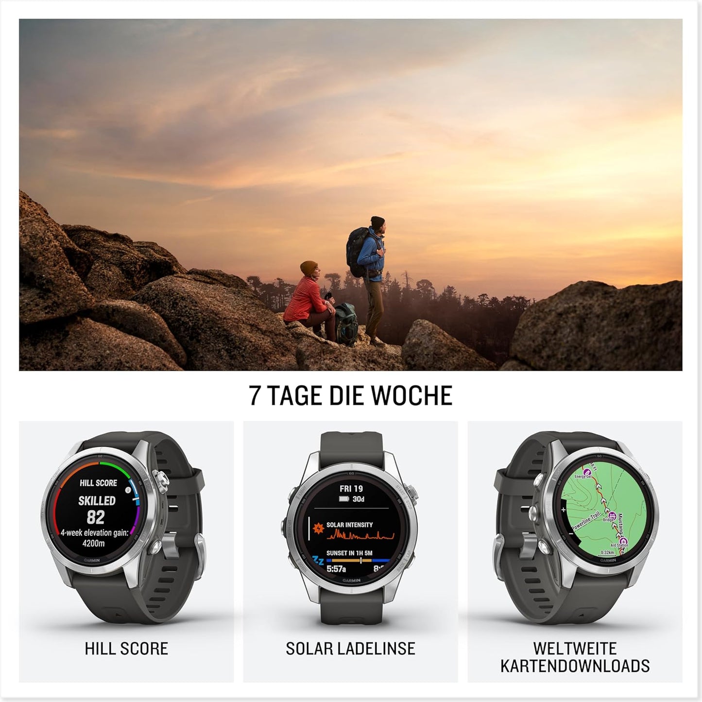 Garmin fēnix 7S Pro [renewed] – GPS-Multisport-Smartwatch mit Solarladelinse, Farbdisplay und Touch-/Tastenbedienung, TOPO-Karten, über 60 vorinstallierte Sport-Apps, GarminMusic [Generalüberholt]