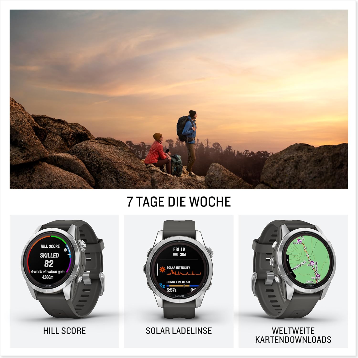 Garmin fēnix 7S Pro [renewed] – GPS-Multisport-Smartwatch mit Solarladelinse, Farbdisplay und Touch-/Tastenbedienung, TOPO-Karten, über 60 vorinstallierte Sport-Apps, GarminMusic [Generalüberholt]