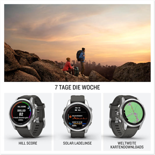 Garmin fēnix 7S Pro [renewed] – GPS-Multisport-Smartwatch mit Solarladelinse, Farbdisplay und Touch-/Tastenbedienung, TOPO-Karten, über 60 vorinstallierte Sport-Apps, GarminMusic [Generalüberholt]
